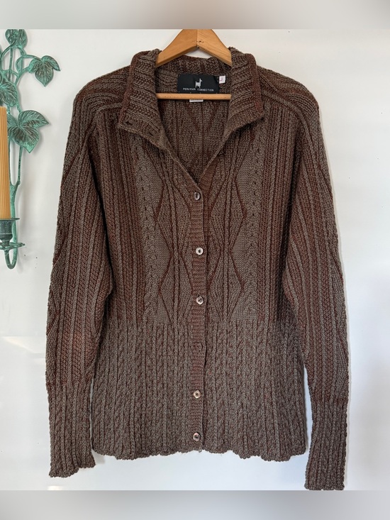 Peruvian Connection Sweaters - Vintage Peruvian Connection Cableknit Baby Alpaca Wool Silk Knit Cardigan L